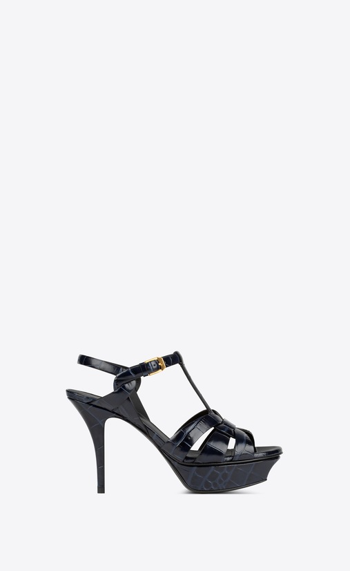 SAINT LAURENT Tribute Woman tribute sandal in crocodile embossed leather a_V4